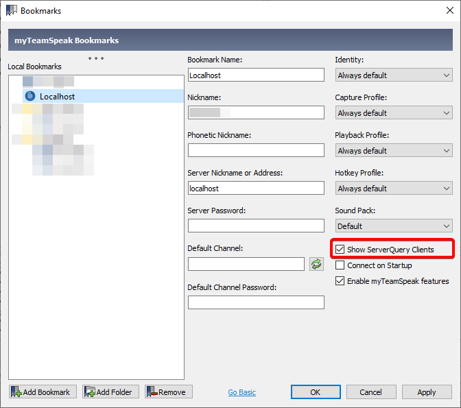 Toggle 'Show ServerQuery Clients'